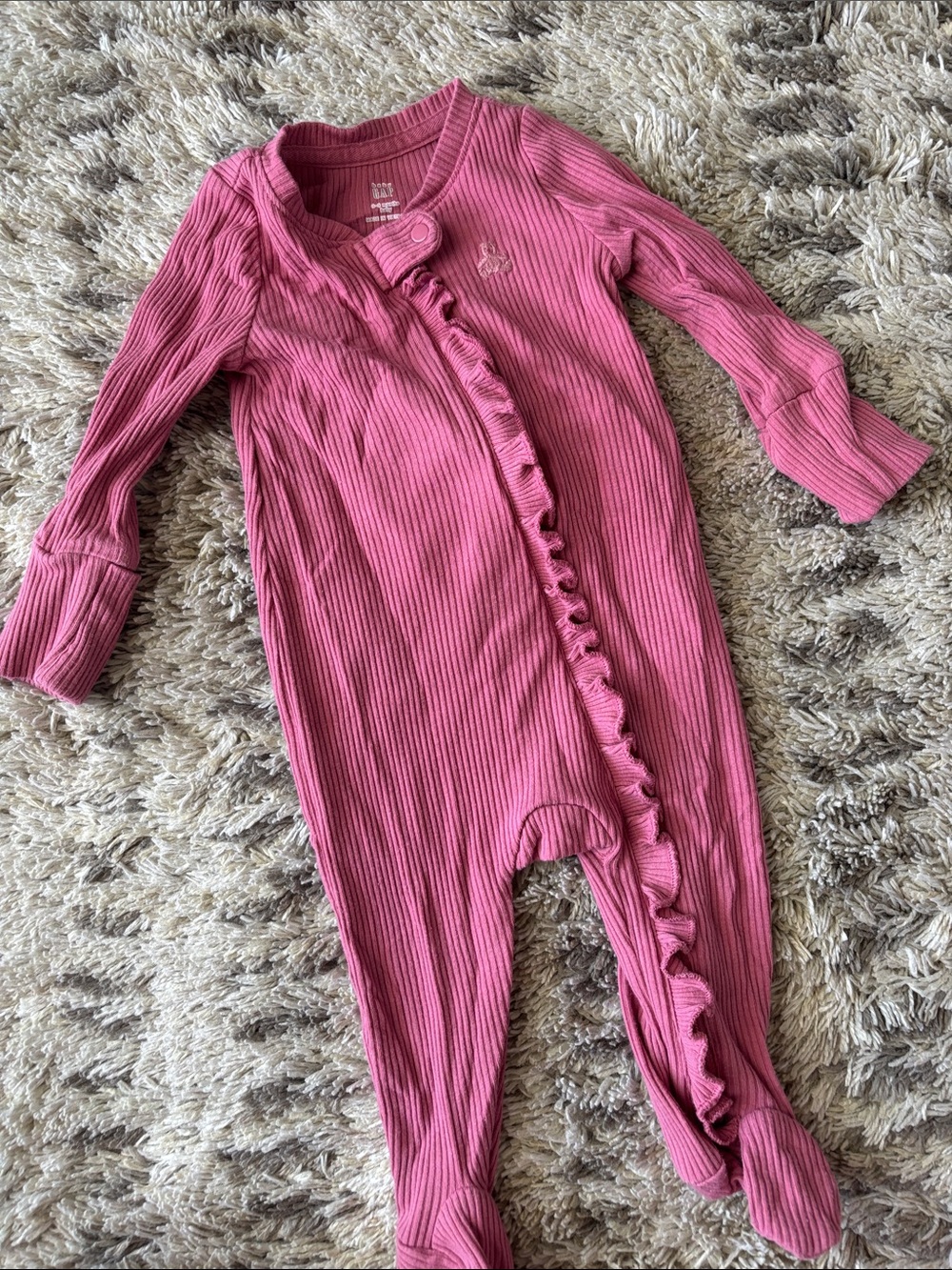 GAP Pink Ribbed Ruffle-Trim Footed One-Piece